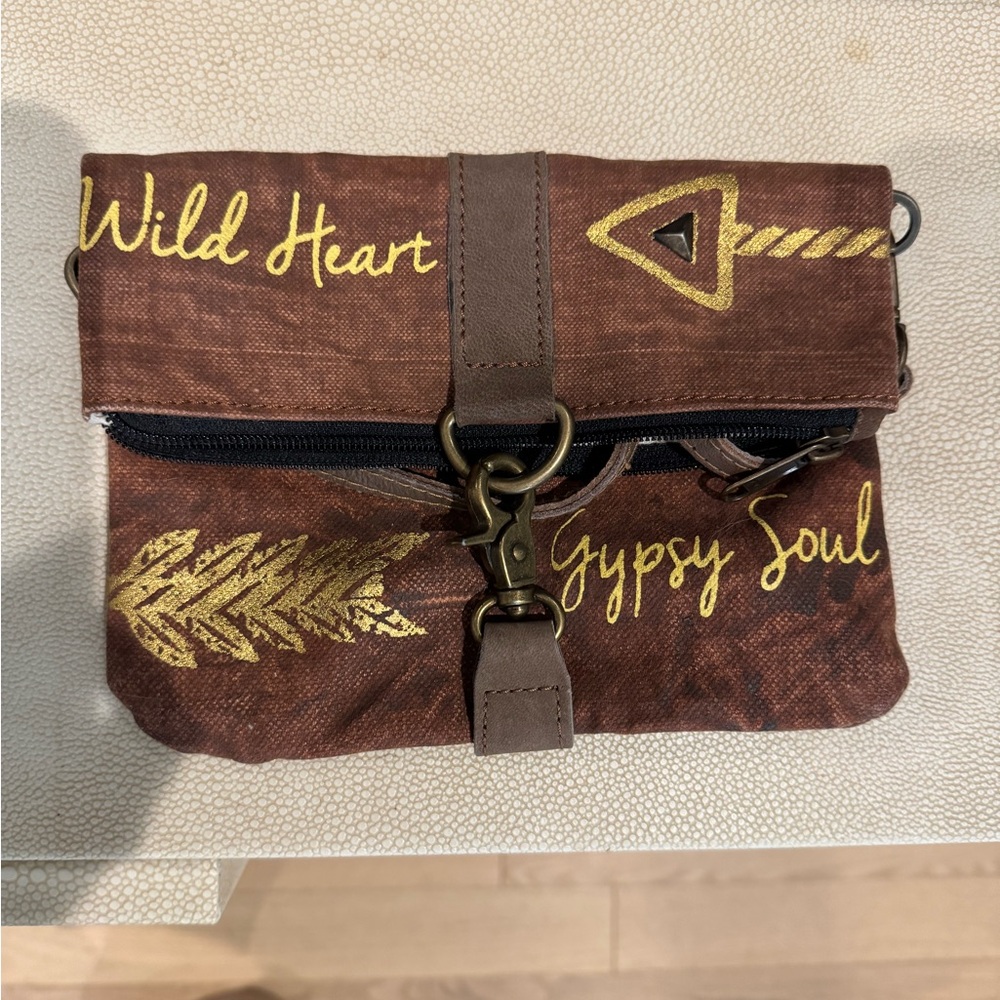 Mona B Brown and Gold Satchel